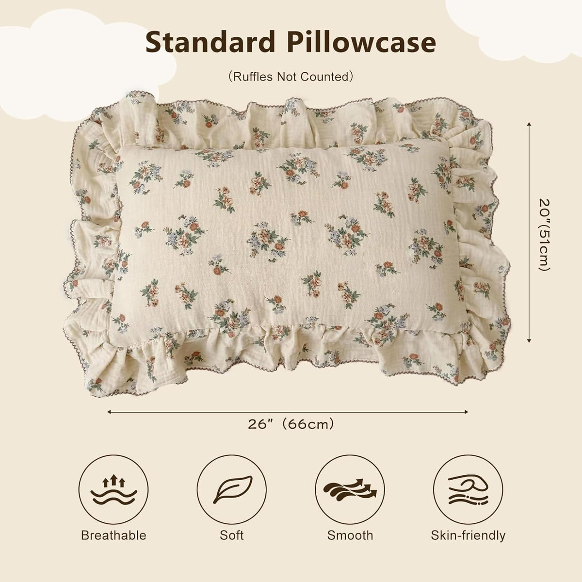 BuLuTu Kids Toddler Muslin Pillowcase Girls Boys Shabby Chic Floral Pillow Cases for Standard