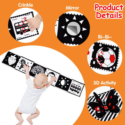 Thremhoo Black and White High Contrast Baby Toys 0-6 Months Soft Book for Brain Development, Tummy