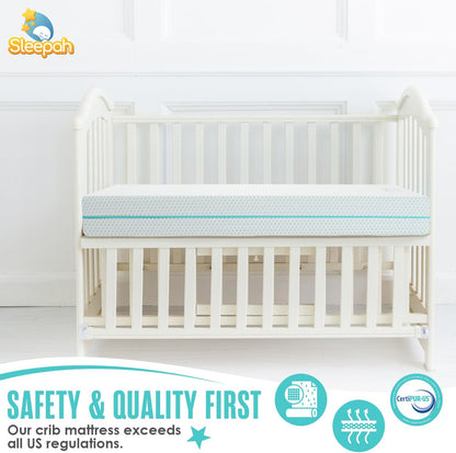 Sleepah 6" Crib & Toddler Bed Mattress Dual Sided (Firm & Plush) Cooling Memory Foam – Waterproof
