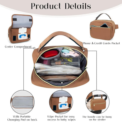 printe Small Diaper Bag with Portable Changing Pad, Crossbody Women Waist Bag with Wipes Pocket for