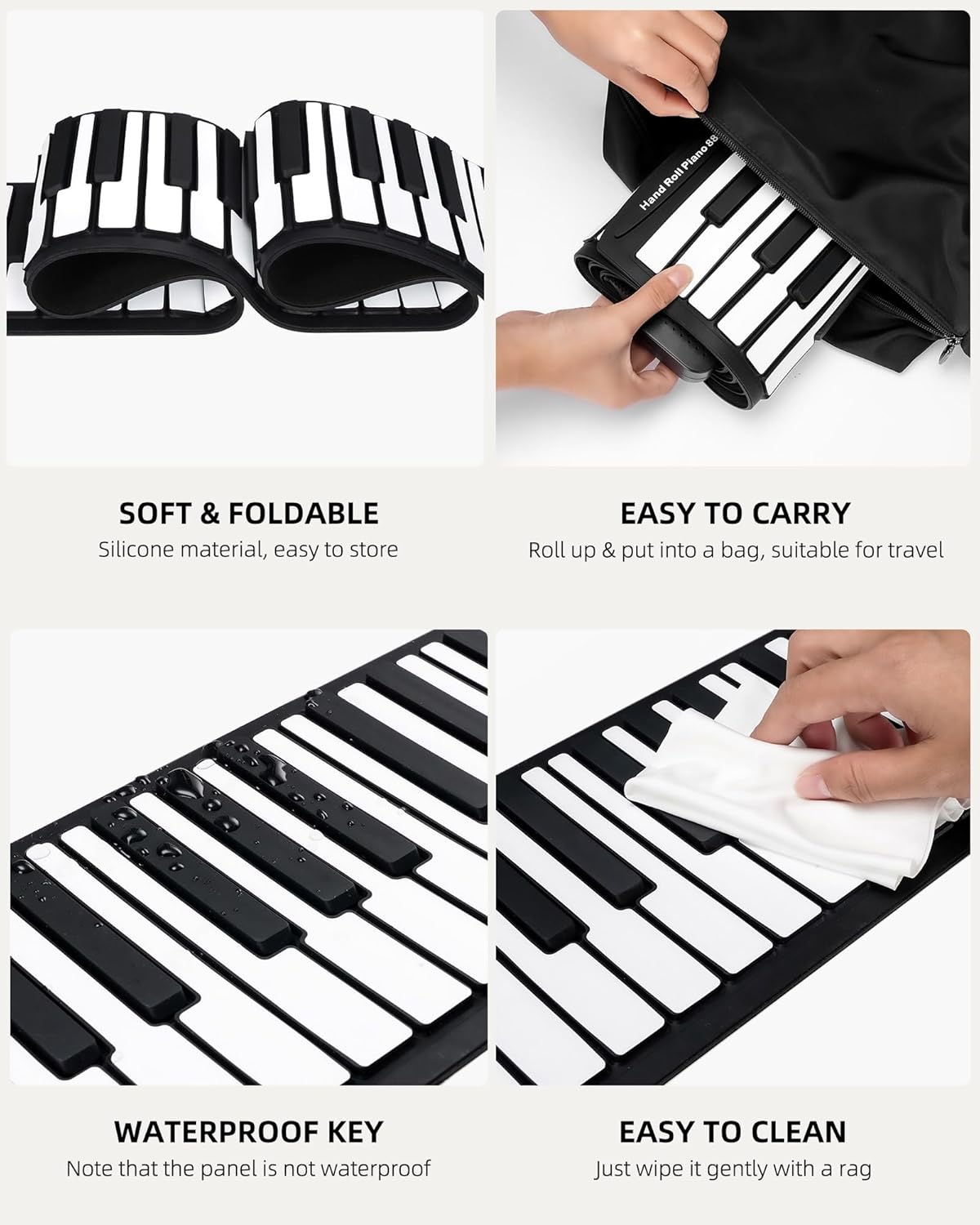 88 Keys Roll Up Keyboard Piano, Portable Electric Foldable Piano with Sustain Pedal, 14 Songs, 128
