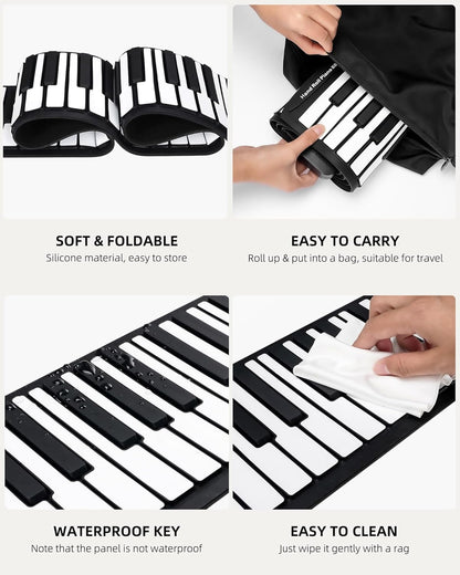 88 Keys Roll Up Keyboard Piano, Portable Electric Foldable Piano with Sustain Pedal, 14 Songs, 128