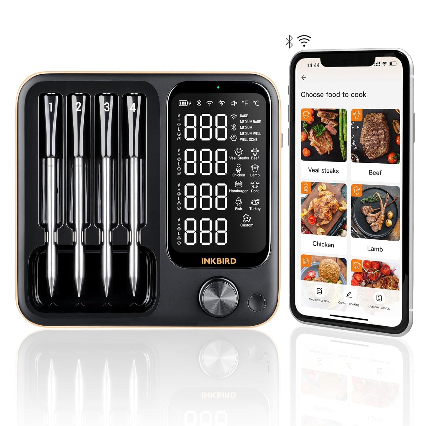 Wireless Meat Thermometer with 4 Probes, Inkbird Wifi BluetoothThermometer Digital Wireless for