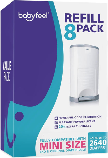Babyfeel Refills Compatible with DEKOR MINI Diaper Pails | 8 Pack | Exclusive 20% Extra Thickness |