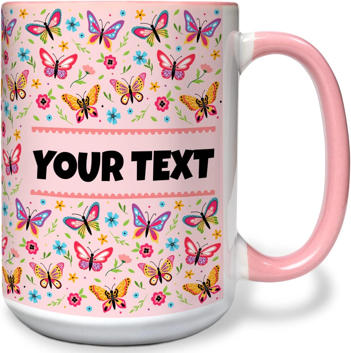 Personalized Mug for Kids - Butterflies - Custom Name/Text, Ceramic Hot Chocolate/Cocoa/Coffee Cup