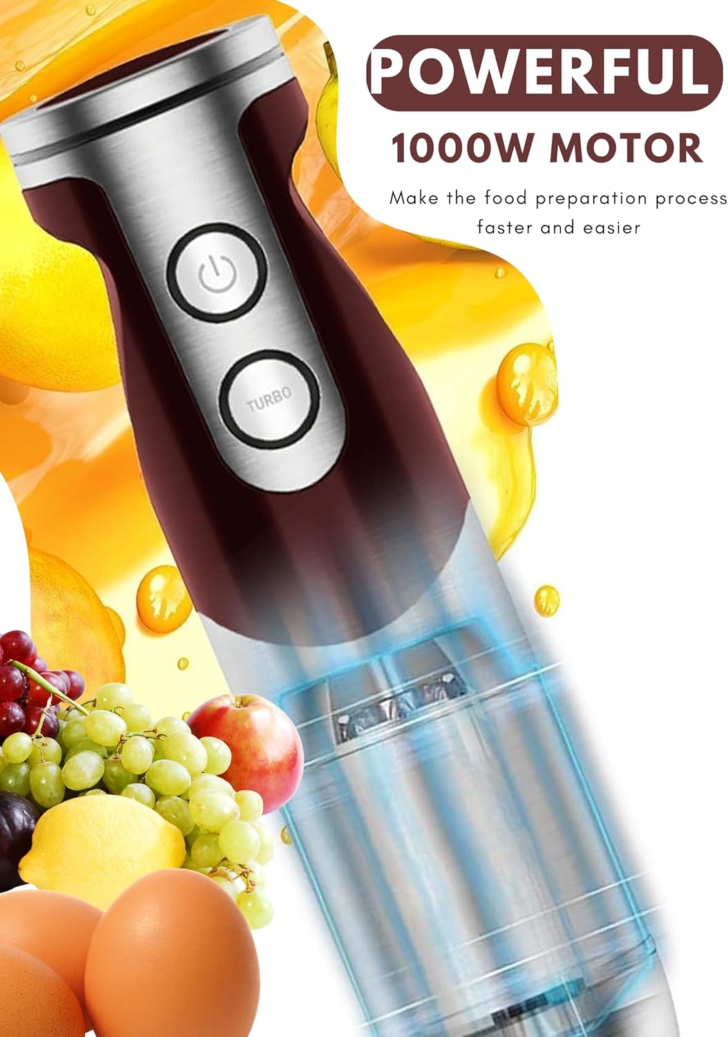 Megawise 3-in-1 Hand Blender – 12-Speed, Includes Powerful Blender Stick, Whisk, and Milk Frother