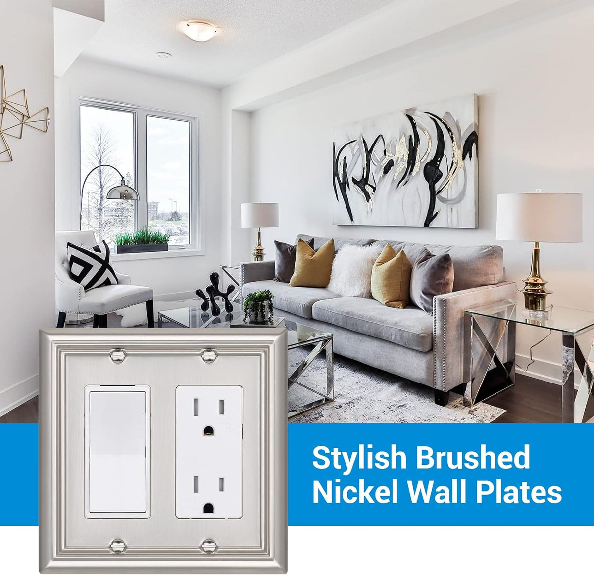 DEWENWILS Double Decorator Wall Plates, Brushed Nickel Outlet Covers, Metal Face Plates for