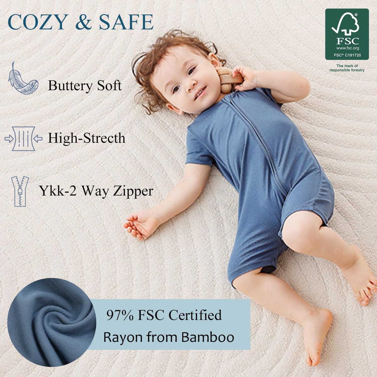 JunNeng Baby 2 Pack Rayon of Bamboo Romper Sleeper 2 Way Zipper Short Sleeve Jumpsuit Zipper