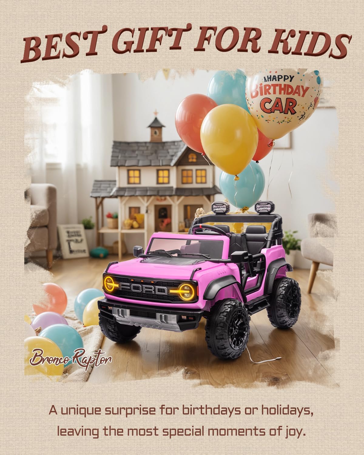 24V Ride on Toys for Big Kids, Licensed Ford Bronco Raptor 2 Seater Ride on Cars with Remote