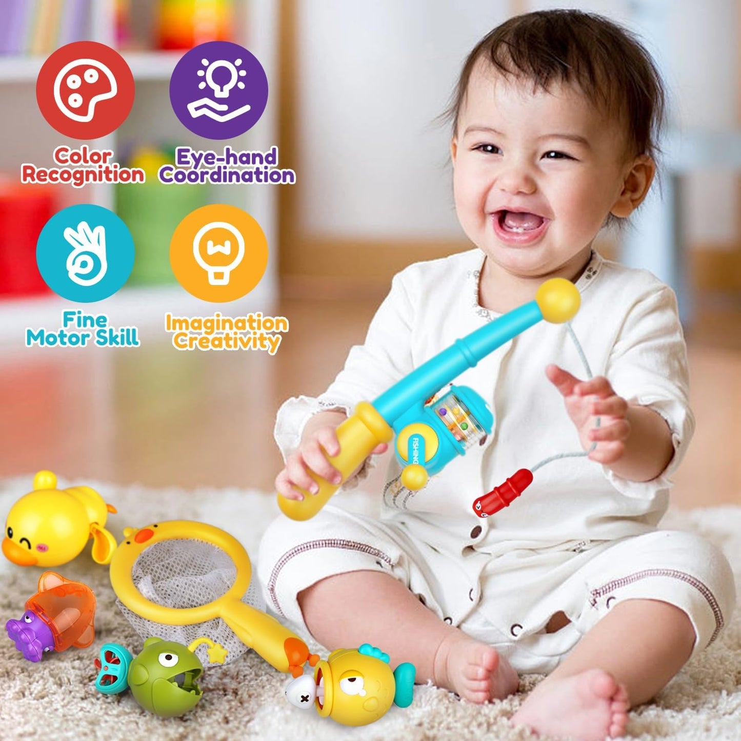 Baby Bath Toys for Kids Ages 1-3, Magnetic Fishing Games with Floating Bathtub Wind-Up Toys &