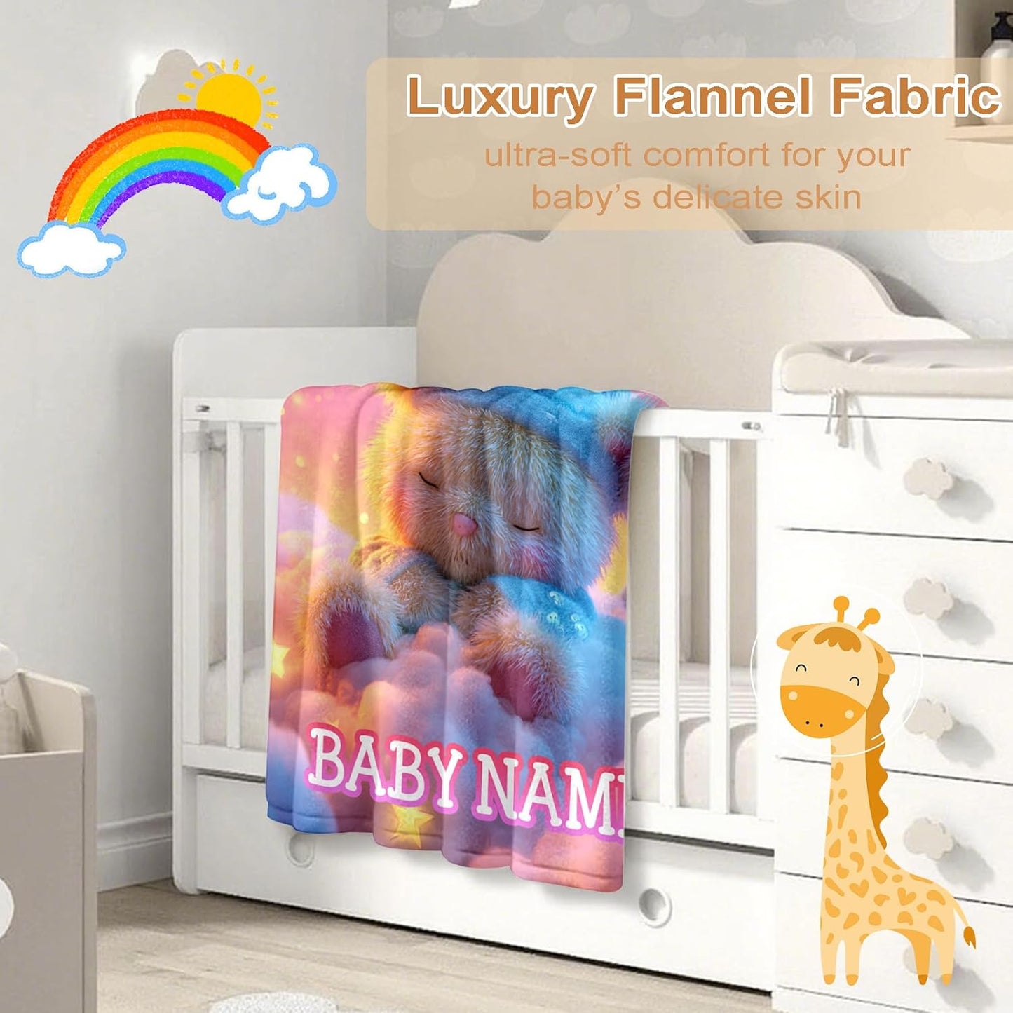 Ship Next Day, Personalized Baby Blanket – Printed in USA, Custom Baby Blanket for Boys & Girls