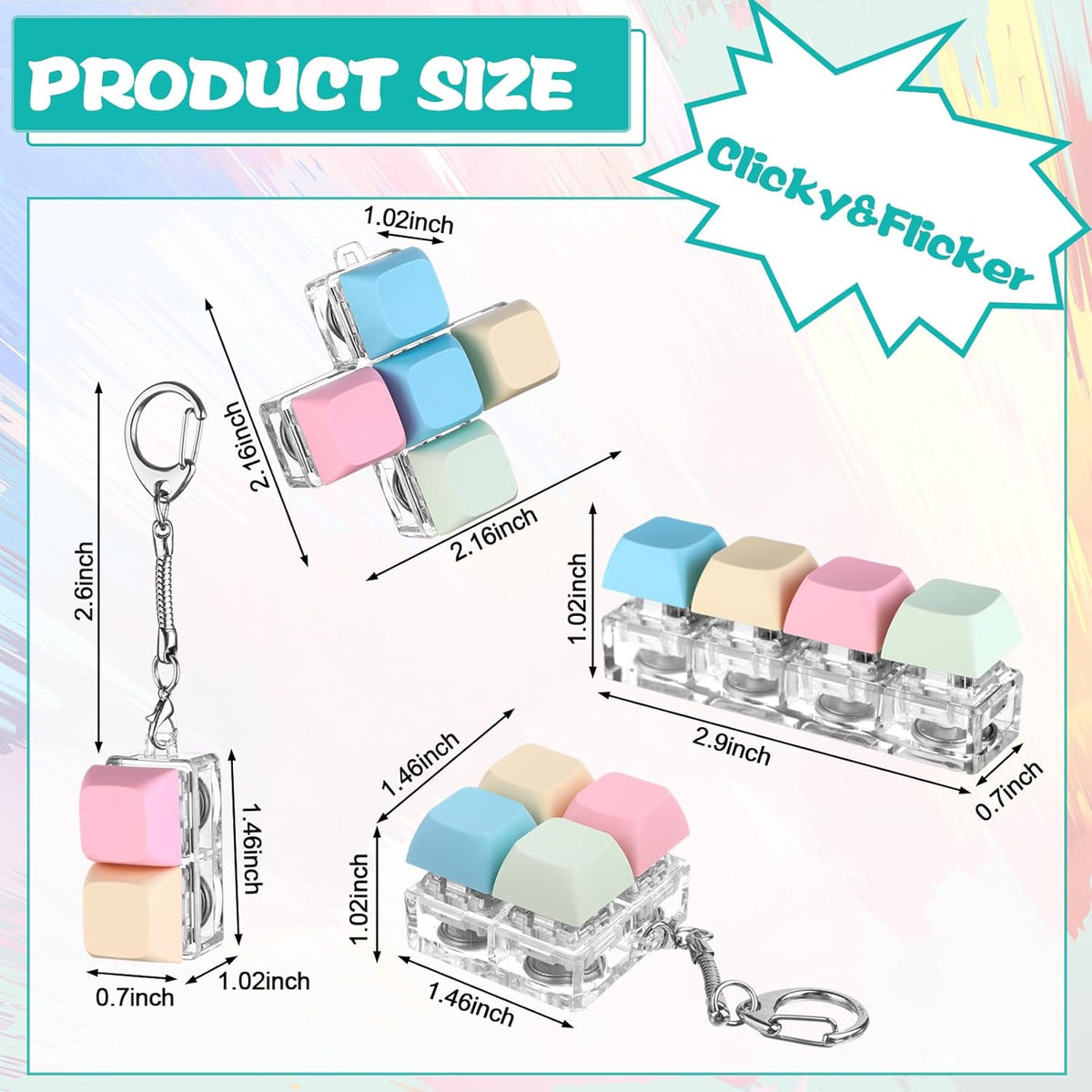 4 Pcs Keyboard Fidget Keychain Decompression Toys Keyboard Fidget Clicker Finger Keyboard