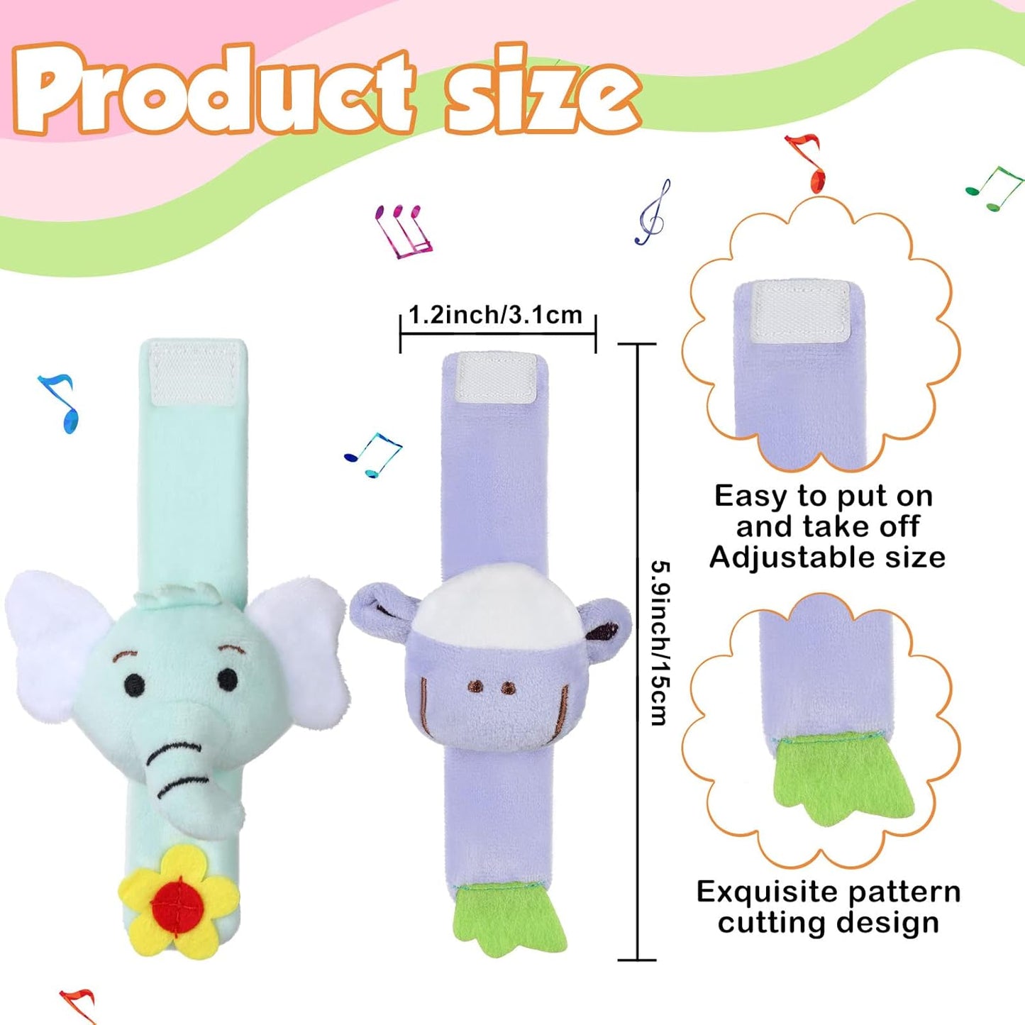 4 Pieces Baby Wrist Rattles Animal Pattern Newborn Foot Rattles Toy for 0-12 Months Babies Boy Girl