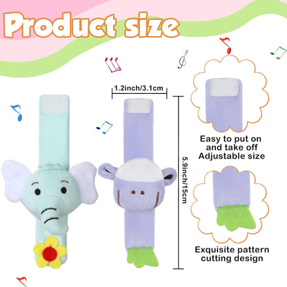4 Pieces Baby Wrist Rattles Animal Pattern Newborn Foot Rattles Toy for 0-12 Months Babies Boy Girl