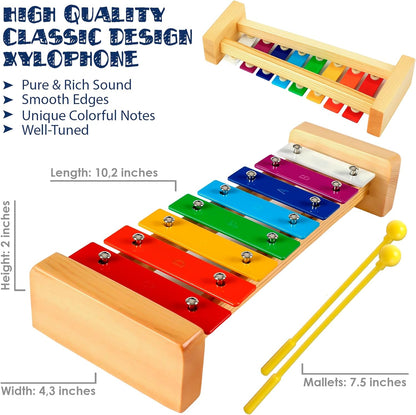 MINIARTIS Xylophone for Kids and Toddlers | 8 Notes Colorful Wooden Xylophone with Mallets and 15