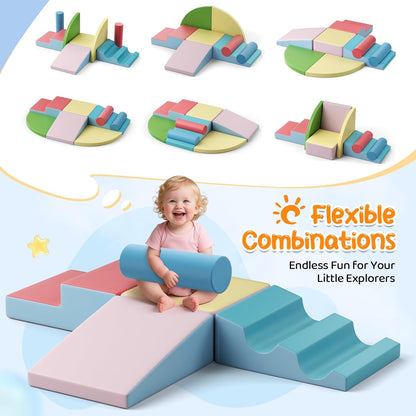 Lischwert Foam Climbing Blocks for Toddlers 1-3, 8pcs Soft Play Set with Crawling Exploration Toys