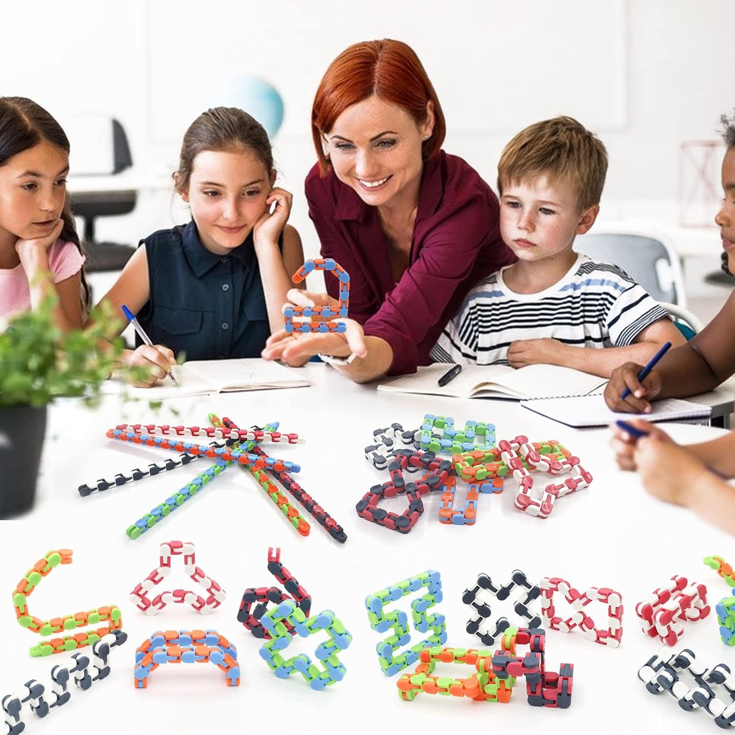 30 Pack Wacky Tracks Snap and Click Fidget Toys Finger Sensory Toys, 24 Links Snake Puzzles for