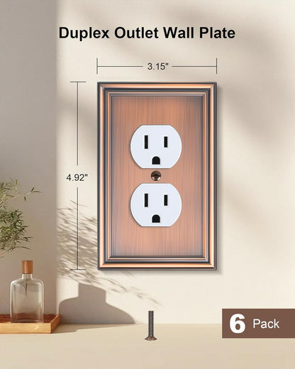 6-Pack Single Duplex Outlet Cover Plate, Decorative Antique Copper Switch Plates and Outlet Covers