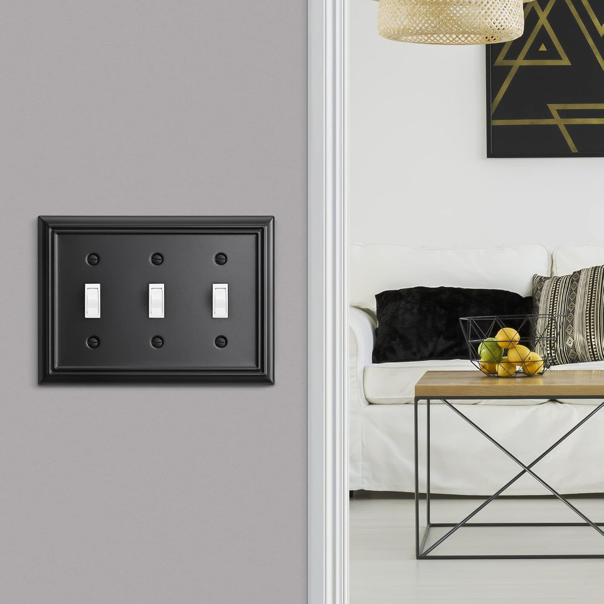 DEWENWILS Triple Toggle Wallplates, Black Light Switch Covers, Heavy Duty Metal Material, Pack of 2