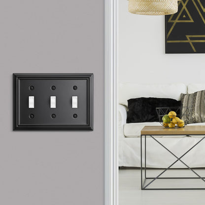 DEWENWILS Triple Toggle Wallplates, Black Light Switch Covers, Heavy Duty Metal Material, Pack of 2