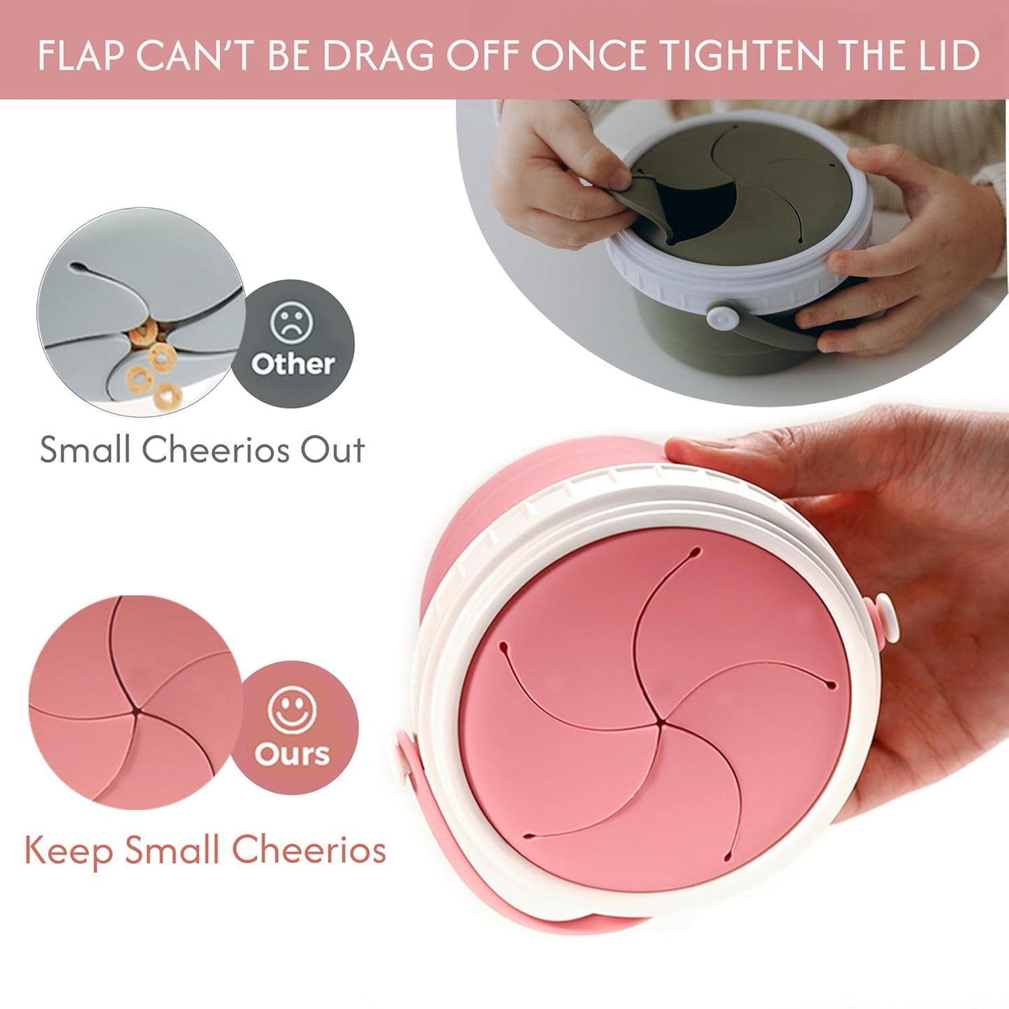No Spill Silicone Toddler Snack Containers, Detachable Silicone Flap for Filling&Cleaning