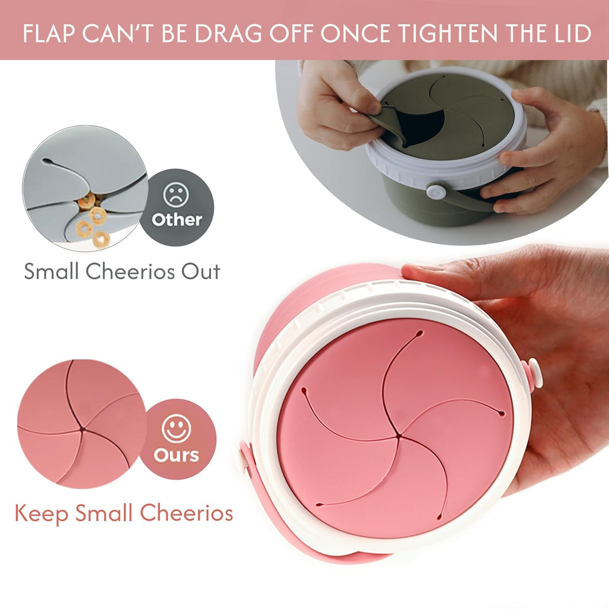 No Spill Silicone Toddler Snack Containers, Detachable Silicone Flap for Filling&Cleaning