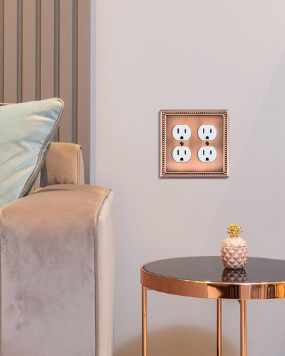2-Pack Double Duplex Outlet Cover, Metal Switch Plates and Outlet Covers, Antique Copper Pearls