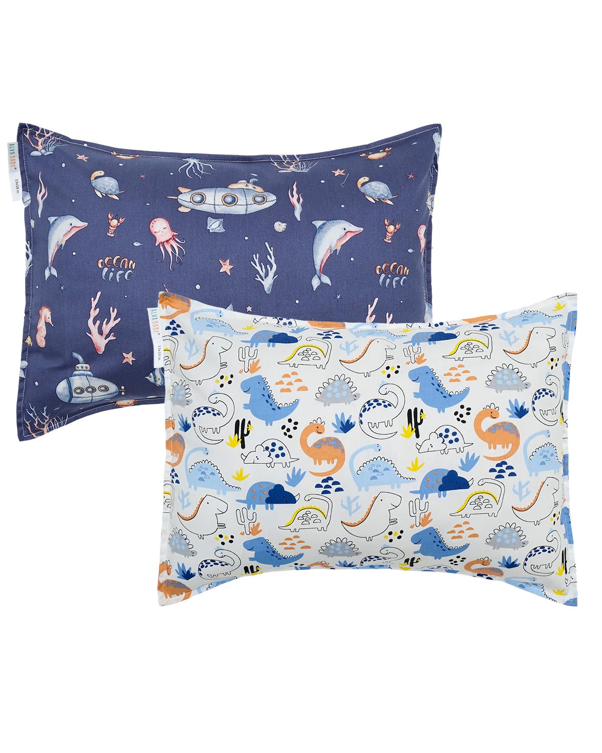 ALVABABY Toddler Pillowcases 2 Pack Organic Cotton Kids Pillow Cover Fit 13"x 18" or 12"x19"