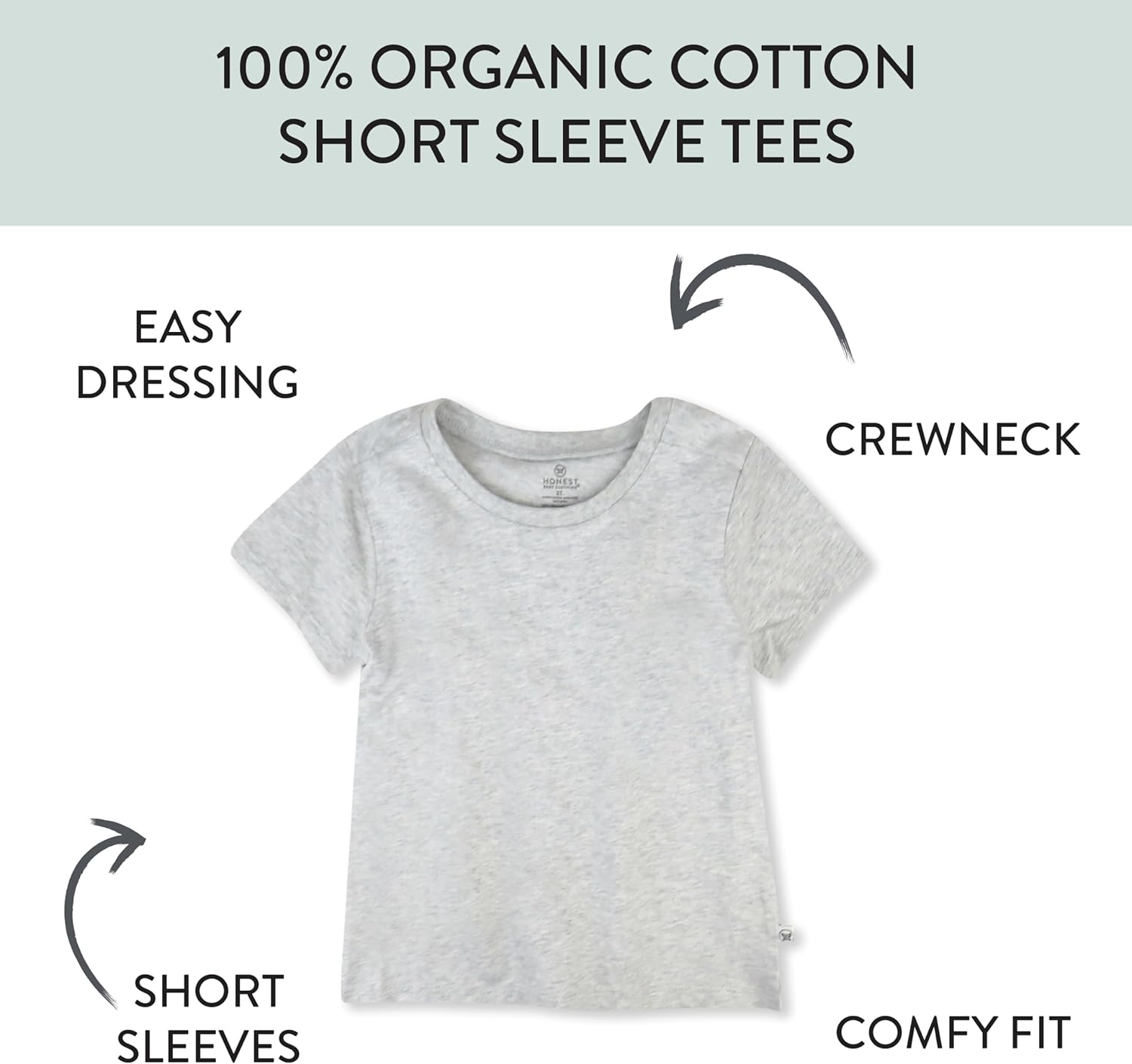 HonestBaby 10-Pack Short Sleeve T-shirts 100% Organic Cotton Baby, Toddler, Little Kids, Boys