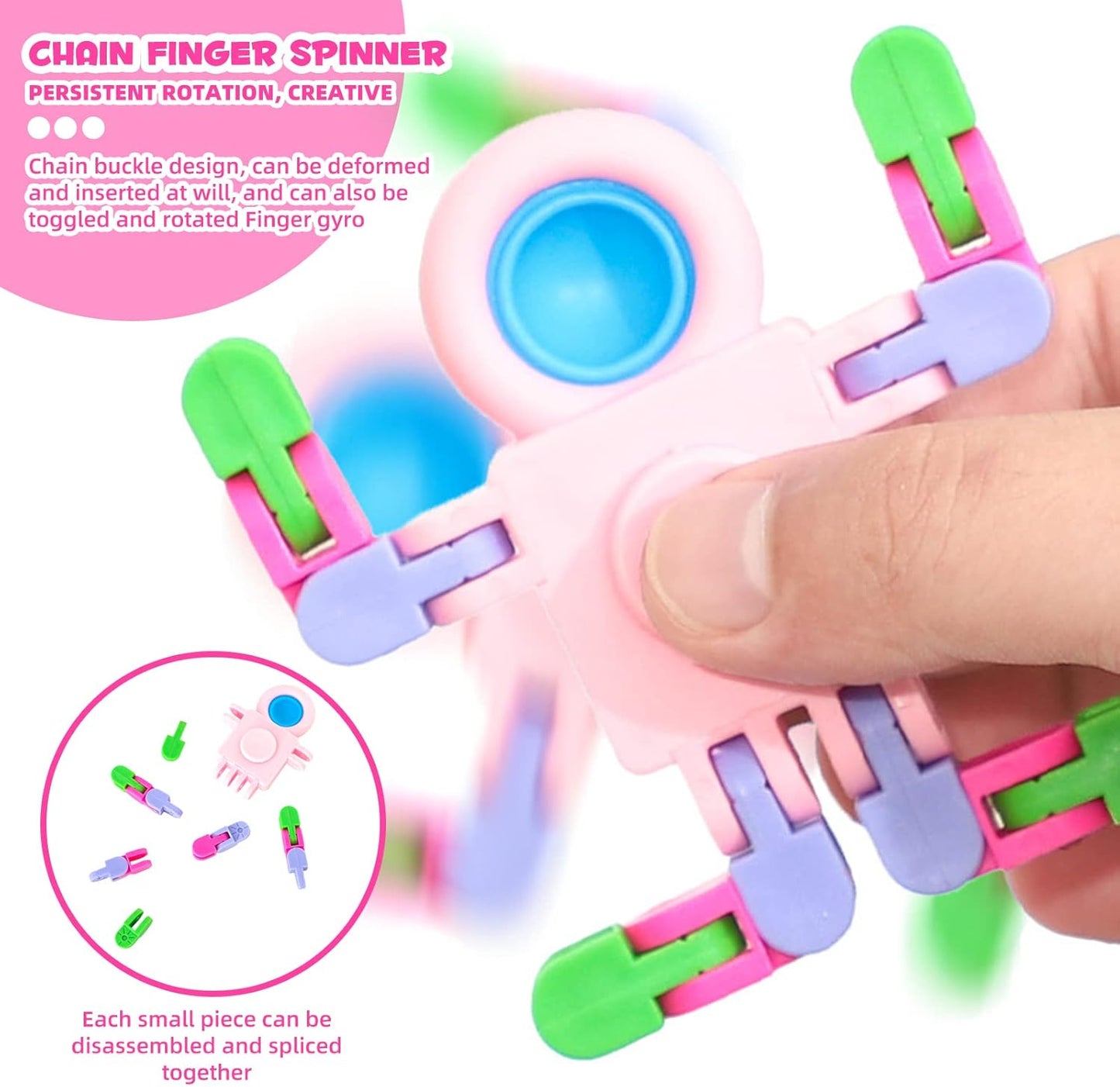 12 Pack Fidget Sensory Spinner Toys， Transformable Chain Robot Fingertip Toy，Pinata Goodie Bag