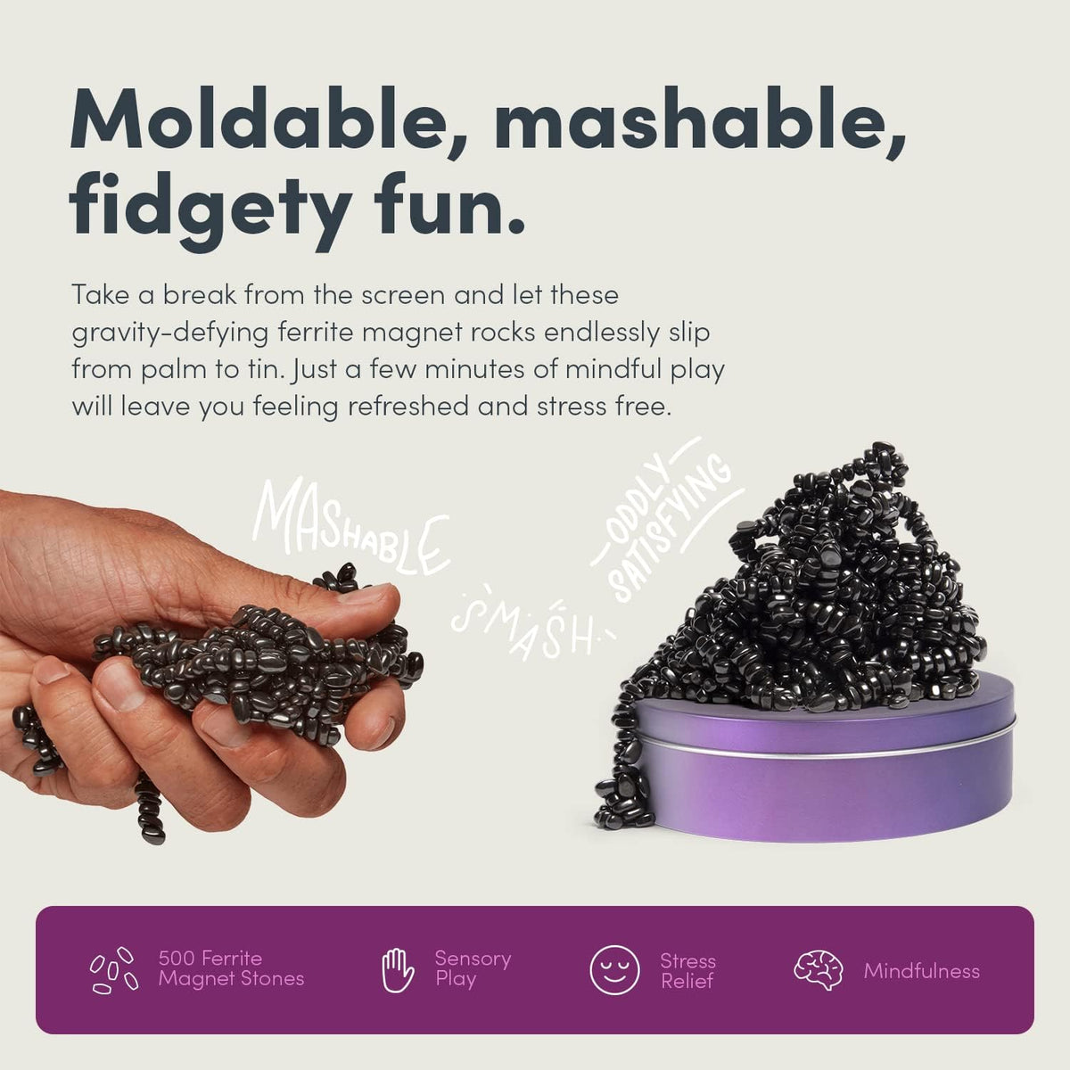 Speks Crags Ferrite Putty | Over 1,000 Smooth Ferrite Stones in a Metal Tin | Fun Quiet Fidget Toys