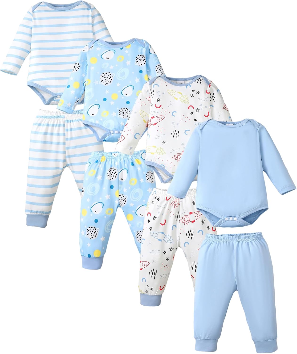 NZRVAWS Newborn Baby Boy Girl Clothes Unisex Infant Romper Pants Set Hat 4-Pack Outfits 0-12 Months