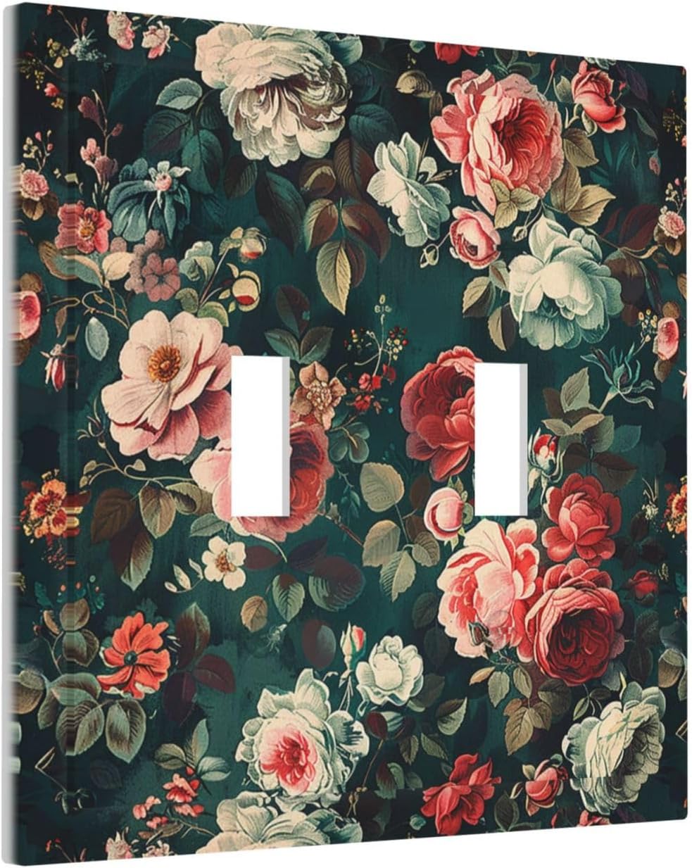 Decorative Switch Plates Baroque Vintage Peony Flower Floral 2 Gang Double Toggle Outlet Light