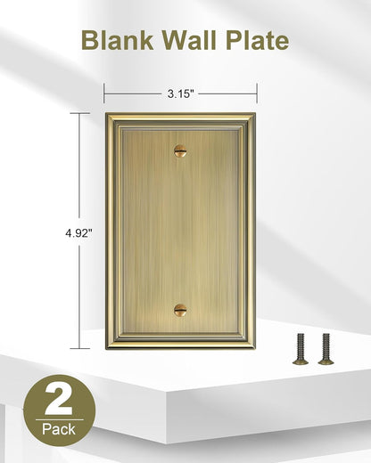 2-Pack Single Blank Wall Plates, Durable Solid Zinc Alloy Blank Outlet Covers, Decorative Antique