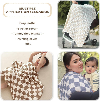 Ultra Soft Checkered Muslin Baby Blanket Pack of 2 Cotton Swaddles Bed Blankets for Babies and
