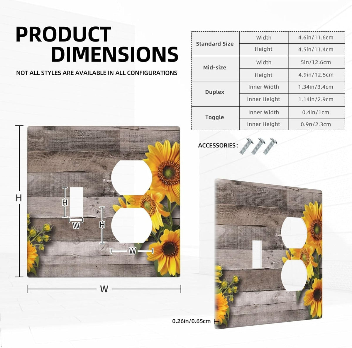 Sunflower Rustic Brown Gray Wood Wallplates 1 Toggle 1 Duplex Switch Plate Electrical GFCI