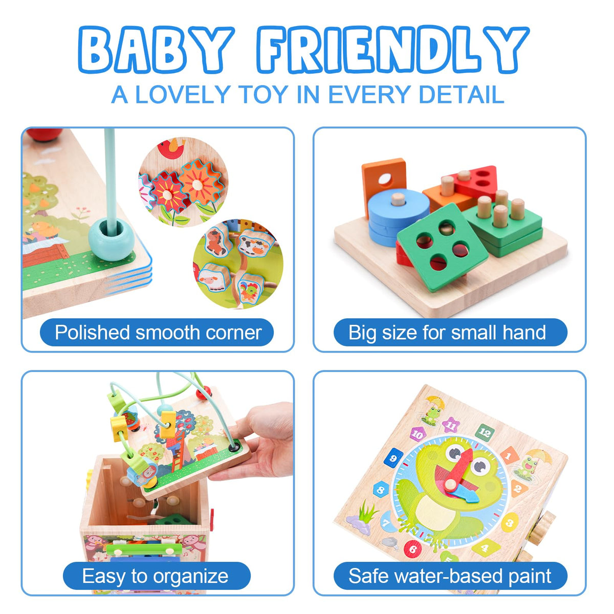 Wooden Activity Cube | Montessori Toys for 1 2 3 Year Old Toddler Gifts