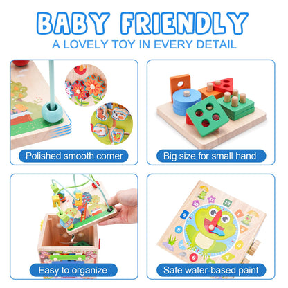 Wooden Activity Cube | Montessori Toys for 1 2 3 Year Old Toddler Gifts