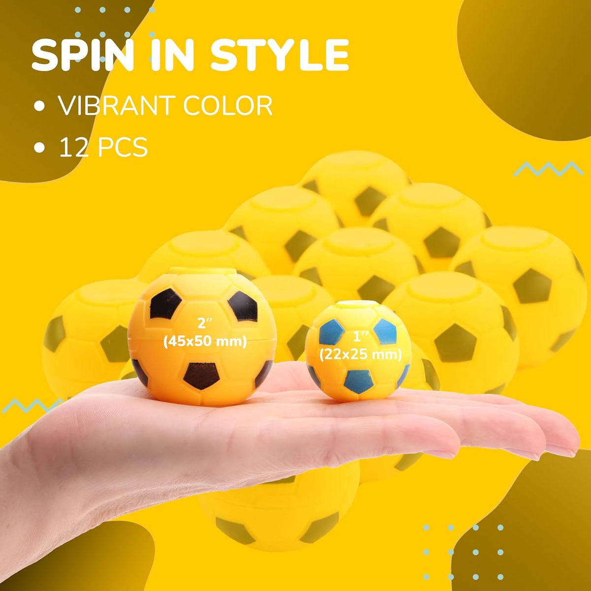 Entervending Fidget Spinners - 2 Inch Stress Balls - 12 Pcs Soccer Party Favors - Yellow Mini