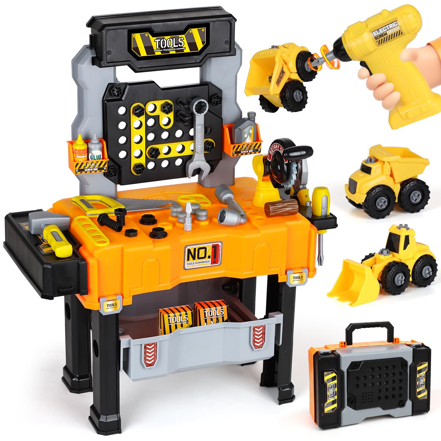 Lehoo Castle Kids Tool Bench with Electric Drill, Realistic Tools, Trucks