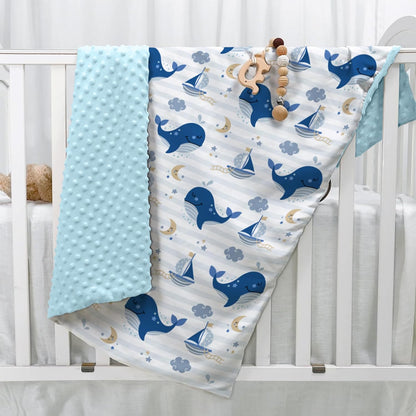 Whale Kid Blanket for Boys or Girl 30x40 - Soft Kids Throw Minky Blankets with Dotted Backing