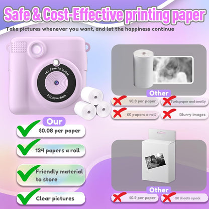 Instant Print Camera for Kids, Christmas Birthday Gifts for Girls Boys, HD Digital Video Cameras