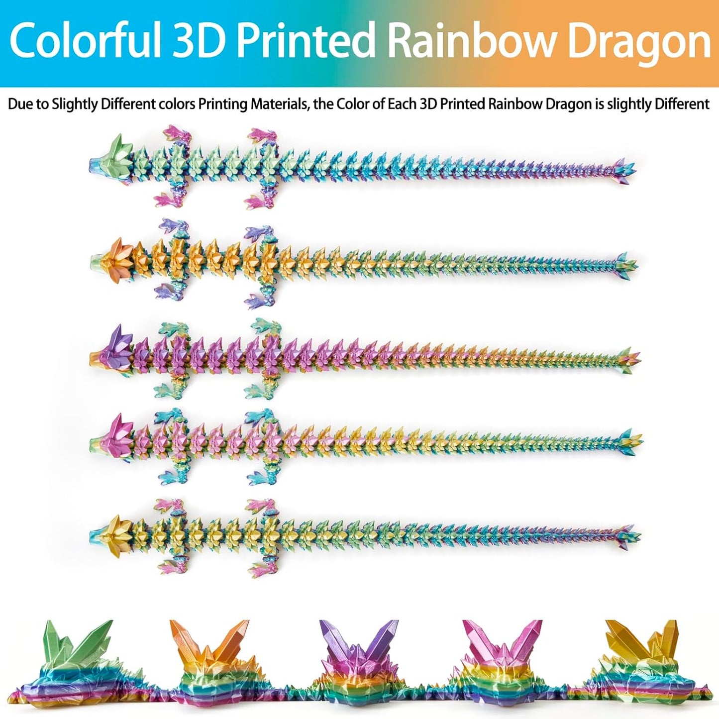 3D Printed Dragon, 3D Dragon ,30 Inch 3D Printed Fidget Dragon, Bigger Fidget Crystal Dragon Toys
