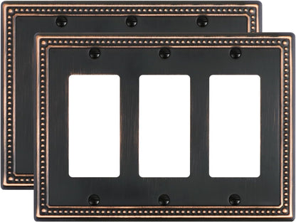 2-Pack Triple Decorator Outlet Cover Plate, Aged Bronze Pearls Decorative Switch Plates and Outlet