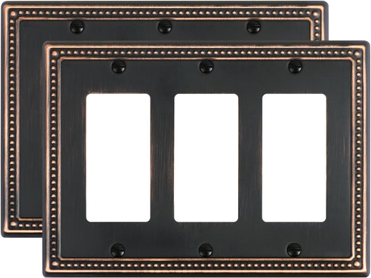 2-Pack Triple Decorator Outlet Cover Plate, Aged Bronze Pearls Decorative Switch Plates and Outlet