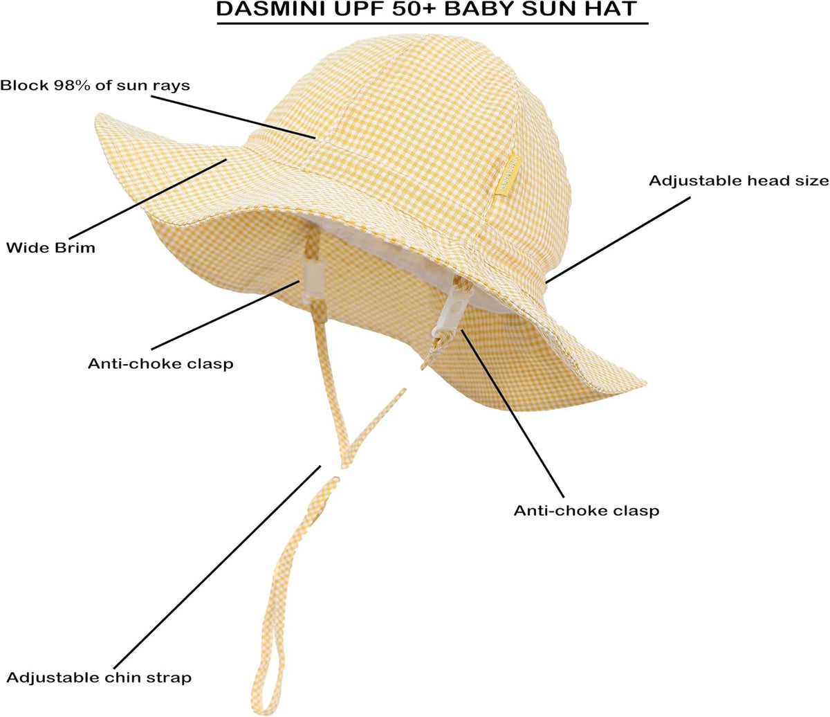 Baby & Toddler Wide Brim Sun Hats UPF 50+ Sun Protection Bucket Cap Cute Adjustable Hat in