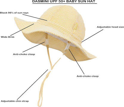 Baby & Toddler Wide Brim Sun Hats UPF 50+ Sun Protection Bucket Cap Cute Adjustable Hat in