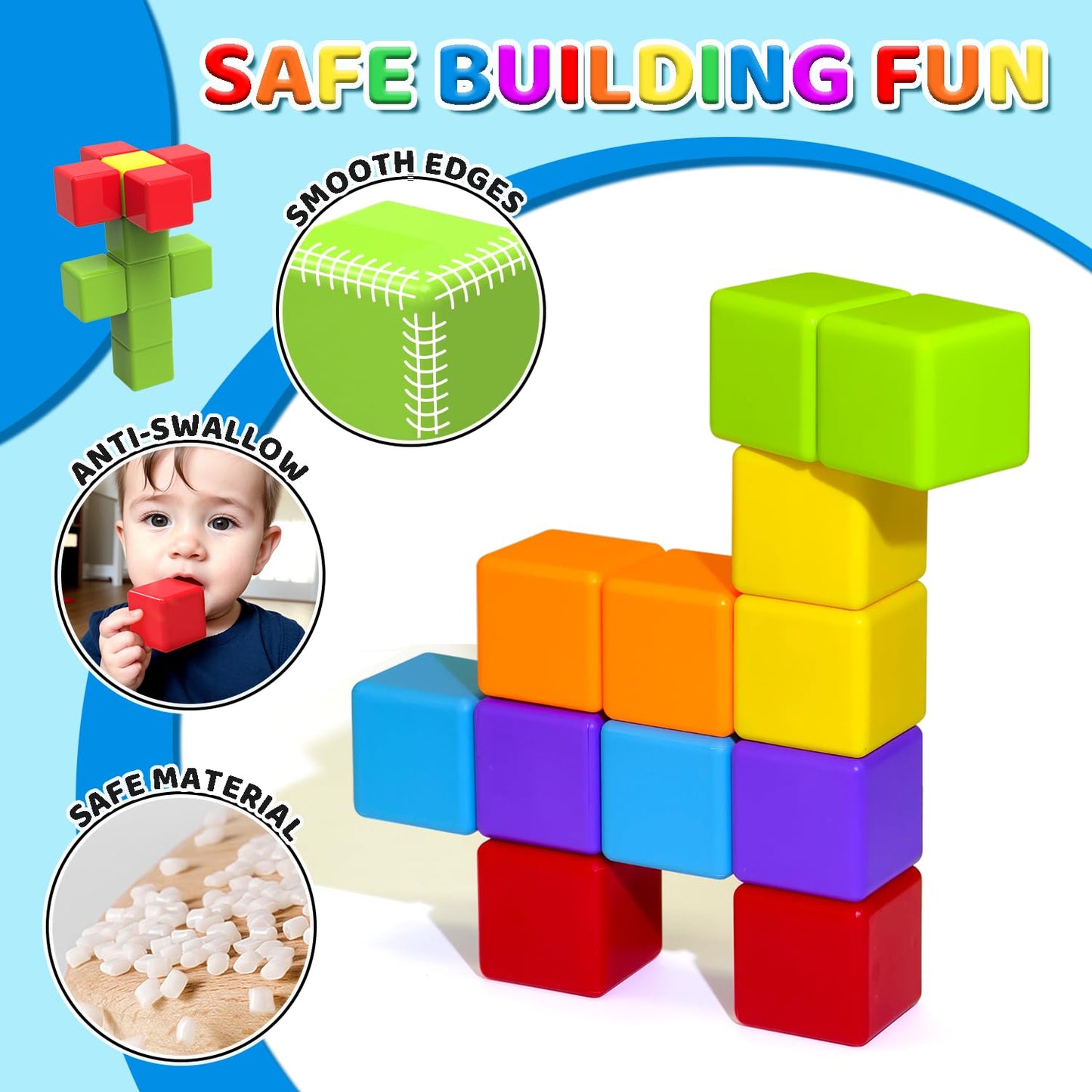 Magnetic Building Blocks Large, 1.65 inch Magnetic Stacking Cubes for Toddlers, Sensory &