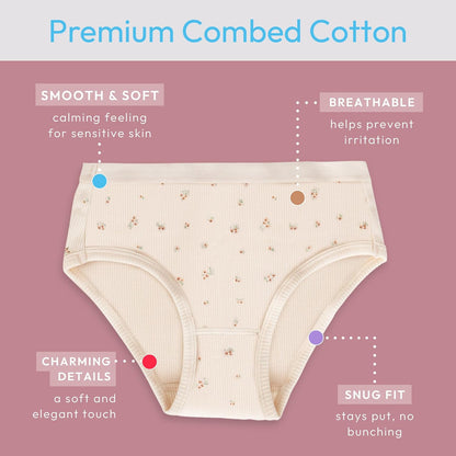 Feathers Floral Print Snug Tagless Cotton Underwear – Girls Underwear Briefs Super Soft Panties (3