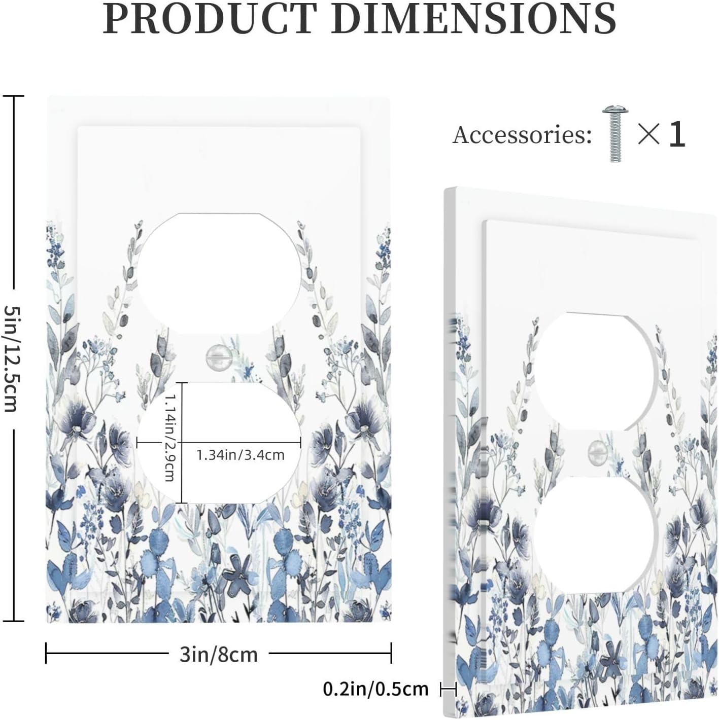 Outlet Covers Light Blue Watercolor Leaves Plant With Floral 1 Gang Duplex Wall Plate Decorative